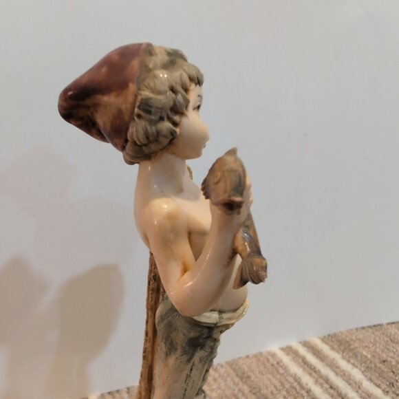 VTG Fontanini Italian Simonelli Depose Carrara Marble Fish Basket Crab Figurine - Picture 6 of 13